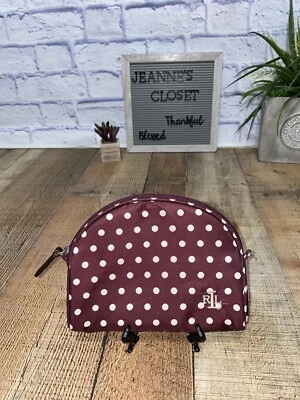 RL Ralph Lauren Small Maroon Polka Dot Zipped Clutch Purse Handbag Cosmetic Bag - Image 1 of 4