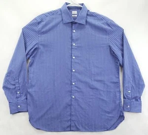 Ike Behar Dress Shirt Mens 16.5 35 Blue White Performance 100 Striped Non-Iron - Picture 1 of 12