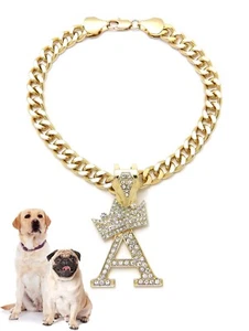 Icemond Rhinestone Initial Pendant 18" Cuban Chain Fashion Necklace For Dogs - Picture 1 of 44