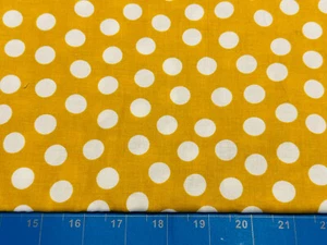 Fat Quarter 18”x21” Yellow Mustard White Circles Polka dots Cotton Fabric - Picture 1 of 1