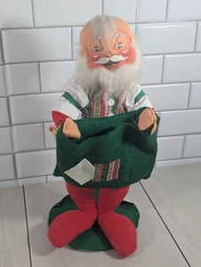 Annalee Doll 18" Christmas SANTA CLAUS Holding Green Bag & Green Base 1981 READ - Picture 1 of 9