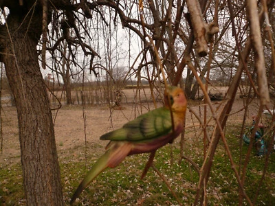 HERMOSO PERIQUITO PERIQUITO PORCELANA BISQUE VINTAGE EN PERCHA VIEJA OXIDADA Foto 1 de 4