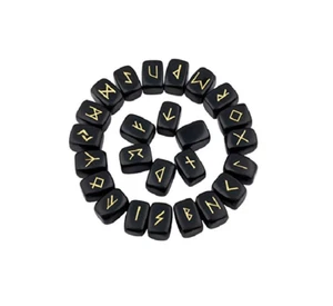 Set di pietre di runa di ossidiana nera con cristalli incisi, set di pietre di runa, - Foto 1 di 3