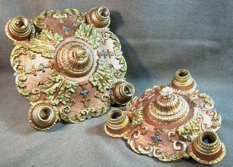 Chandeliers Pair (2) Antique 4 & 3 Lights Restored Rewired 1920`s Flush & Chain Cover