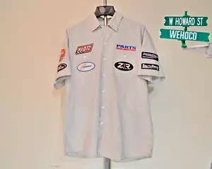 Throttle Threads Collared Short Sleeve Button Up Pin Stripe Shirt Adult Sz Large - Picture 1 of 13