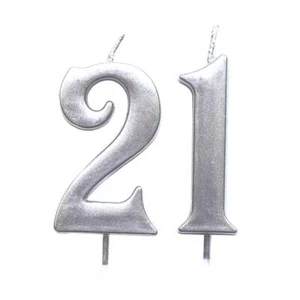 Silver 21st Birthday Numeral Candle Number 21 Cake Topper Candles Party Decor... - Picture 1 of 2