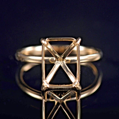 Simple Custom Semi Mount Ring Emerald Cut 12x9MM Setting Solid 14K Yellow Gold - Image 1 of 4