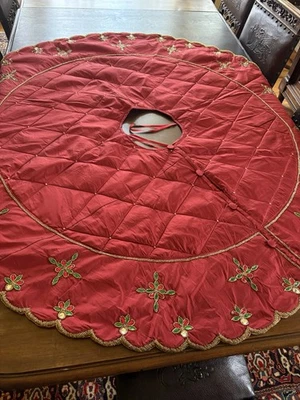 Kim Seybert Living Bloomingdales Christmas Tree Skirt Burgundy Jeweled 60" Round - Image 1 of 4
