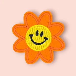 HAPPY ORANGE SUNFLOWER IRON ON PATCH 2.25" - Picture 1 of 5