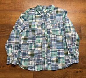 LL Bean Shirt Madras Plaid Patchwork Womens XL Petite Roll Tab Country Outdoor - Picture 1 of 9