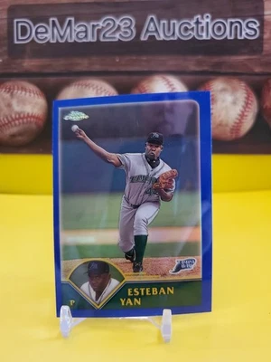 2003 Topps Chrome Refractor Blue/699 #123 Esteban Yan - Tampa Bay Devil Rays - Image 1 of 3