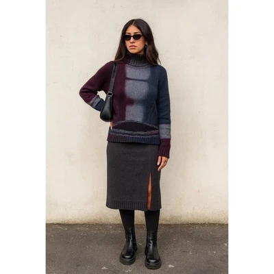 Suéter tejido cuello alto lana cachemir Lafayette 148 mediano tie dye púrpura Foto 1 de 4