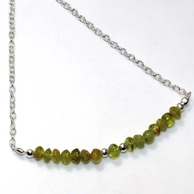 925 Silver Plated Natural Peridot Beaded Necklace Handmade Size 19" AU i567 - Image 1 of 3