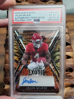 JALEN MILROE AUTOGRAPHED 2023 LEAF EXOTIC TIGER MOJO 5/8 - Image 1 of 4