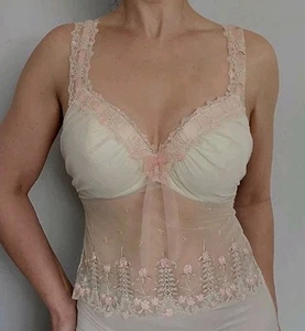 Reggiseno Cami Vintage Victoria's Secret Garden Ricamato Maglia Trasparente Bustier! 36C - Foto 1 di 7