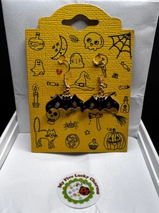 Halloween Bat Enamel Dangle Earrings - Picture 1 of 2