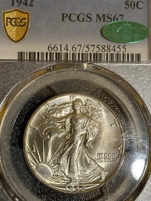 1942 Walking Liberty Half MS 67 Pcgs And CAC Sticker!! Wow!! - Image 1 of 3