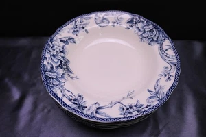 222 Fifth Adelaide 9 " Blue Rimmed Soup Bowls Set of 5 MINTY! - Picture 1 of 4