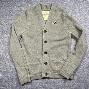 Vtg Hollister Sweater Women Large Gray Cardigan Chunky Knit Y2K 90s Preppy Wool - Picture 1 of 7
