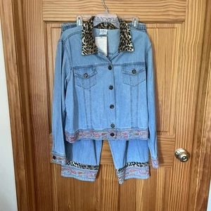VTG CMC Color Me Cotton Sz XL Denim Blue Jacket Shirt & Capri Pants - Picture 1 of 8