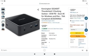 NEW Kensington SD2400T Thunderbolt 3 Dual 4K Nano Docking Station K38390NA (BR) - Picture 1 of 1