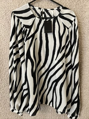 Zebra Print Shirt Women's Blouse Smart Long Sleeve Office Work Shirt Size 12 NEW - Image 1 of 4