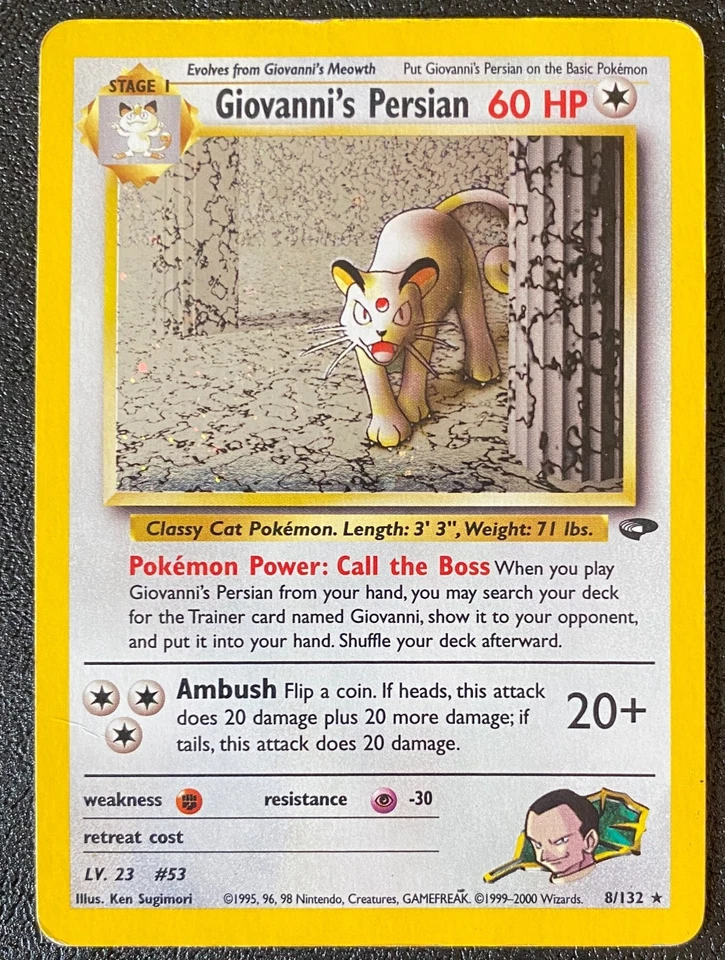 Giovanni's Persian 8/132 Gym Challenge Unlimited (2000) Vintage WOTC Holo MP - Image 1 of 4