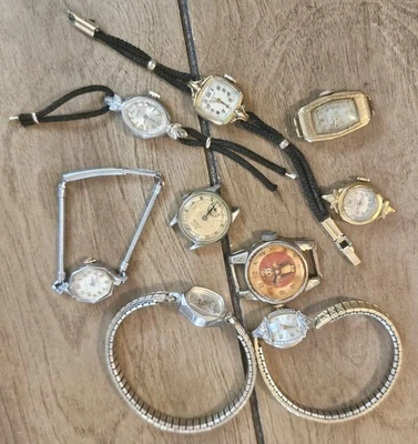 Vintage Watches 9 Piece Lot BULOVA WADSWORTH Gold Filled, HILTON WALTHAM 5 WORK - Image 1 of 4