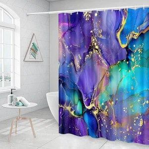 Purple Marble Shower Curtain for Bathroom Blue Abstract Bath Curtains Gold - Picture 1 of 5
