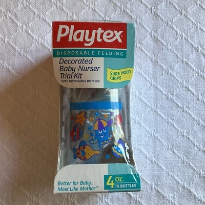 Vtg 1995 Playtex Sea Decorated Flat Top Nipple Drop In 4oz Baby Bottle 90s NIB - Image 1 of 4