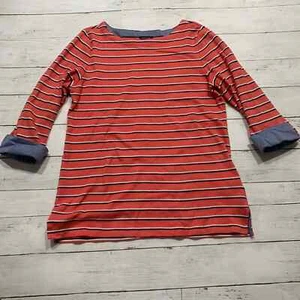 Nautica Women's Coral striped scoop top w/ blue jean cuffs Comfy Soft Size Small - Picture 1 of 5
