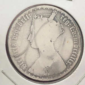 1859 Great Britain One Florin "Gothic" Silver Coin - G (Good) condition - Picture 1 of 4