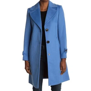 New Sam Edelman Single Breasted Twill Walking Coat in Lake Blue Women's Size 10 - Picture 1 of 11