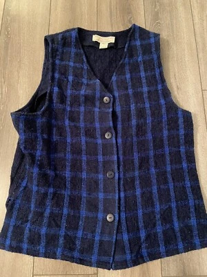 Chaleco Boyne Valley Weavers Hecho a Mano Azul Chenilla Botón Talla Pequeña Envío Gratis Foto 1 de 3