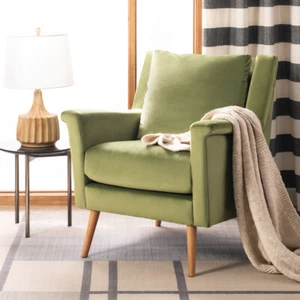 SAFAVIEH Astrid Mid-Century Arm Chair | Olive / Natural | - Picture 1 of 10