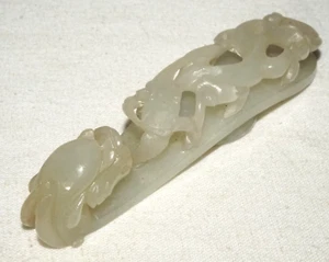 Antique Chinese Grey Green Nephrite Jade Dragon Belt Hook (UVi)#22 - Picture 1 of 14