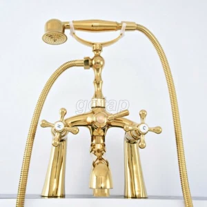 Gold Color Brass Deck Mount Bathroom Clawfoot Tub Faucet Set with Hand Shower - Picture 1 of 6
