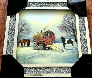 GYPSY TRAVELLER LIQUID ART CRUSHED DIAMOND CRYSTAL 50x50cm FRAME WALL PICTURE  - Picture 1 of 1