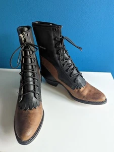 Vtg 2 Toned Lace Up Medieval Boots Folklore Cottage Core 8 Women's Wrangler NOS - Picture 1 of 12