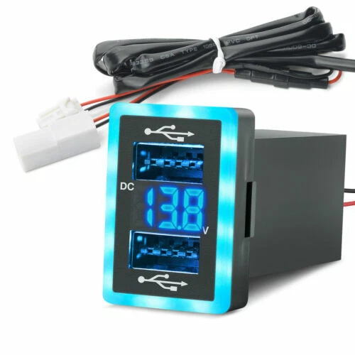 Mictuning Dual USB Qc3.0 Quick Charger 6.4a Blue Voltmeter for Toyota 1.6 X 0.9"