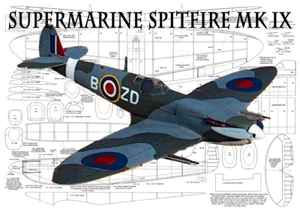 Supermarine Spitfire MK IX Electric 24" WS RC Airplane Plans & Templates Printed - Picture 1 of 1