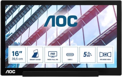 AOC i1601P 16 Inch Portable monitor FHD USB-C 60Hz Smart Cover Auto Pivoit Ultra - Image 1 of 4