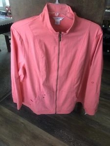Allison Daley Woman 22W Plus Mock Neck Coral Jacket Stretch Zip Up Cotton BL NWT - Picture 1 of 17