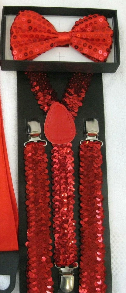 Esmoquin Rojo Lentejuelas Pajarita Ajustable y Lentejuelas Rojas Tirantes Espalda en Y-¡Nuevo! Foto 1 de 1