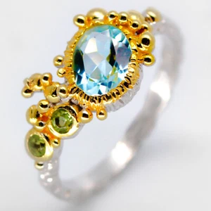 Handmade Vintage Natural Blue Topaz Silver 925 Sterling silver ring /RVS10 - Picture 1 of 7