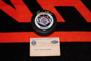 BRIAN LEETCH AUTOGRAPHED NEW YORK RANGERS 75TH ANNIVERSARY GAME PUCK STEINER COA