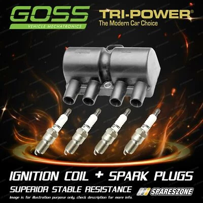 1 GOSS Ignition Coil + 4 Tri-Power Spark Plugs for Holden Barina TK F16D3 1.6L - image 1 of 2