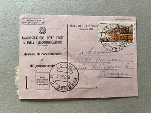 Z) Avviso Ricevimento Repubblica £20 turistica isolato Firenze 1954 - Picture 1 of 2