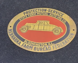 VINTAGE Brass Radiator Badge "Protection-service State Farm Mutual Auto Ins. Co - Picture 1 of 5