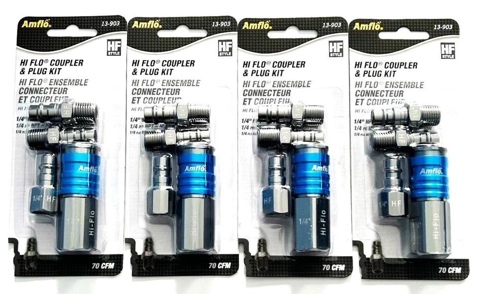 16pc AMFLO 1/4" NPT High Flow Air Hose Coupler Fitting Assortment Set #13-903 - Image 1 of 1